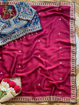 Premium Rangoli Silk Saree with Thread Sequins Jari Work & Designer Blouse