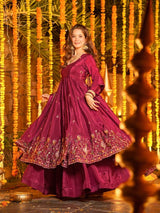 Designer Festive Wear Silk Anarkali Kurta Set with Plazo & Embroidered Dupatta