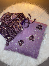 Two-Tone Gold Crush Silk Saree with Bandhej Handwork Cutdana Butta and Foil Print Stitched Blouse