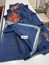 Digital Floral Print Semi Desi Tussar Silk Saree with Tassel Detail and Matching Blouse