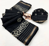 Premium Binny Crepe Printed Saree | Katha Work & Zari Border Ethnic Wear
