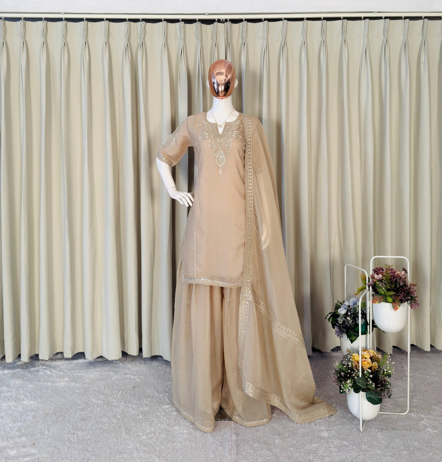Crunchy Tissue Cording Embroidery Sharara Suit with Sequence Work
