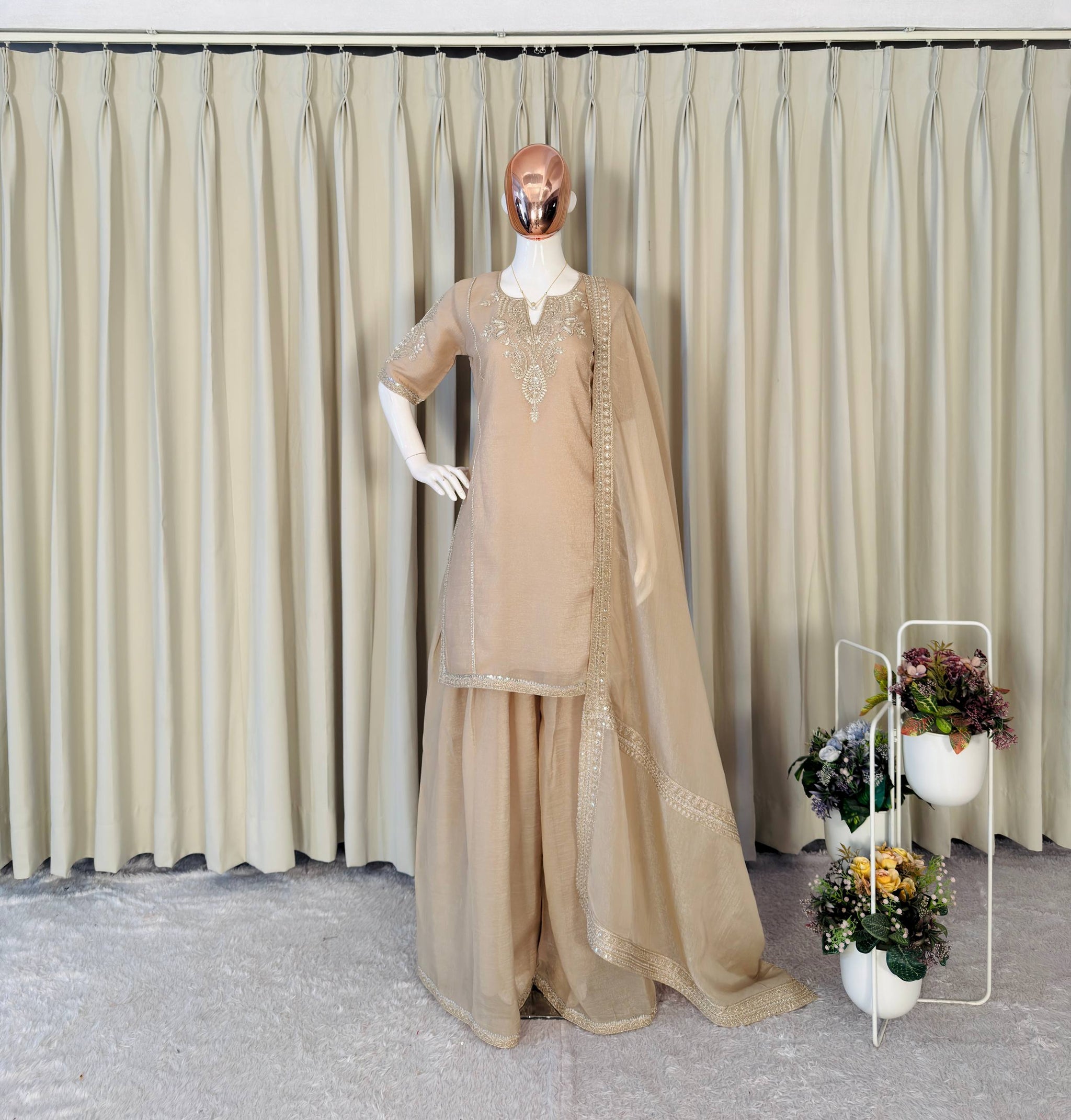 Crunchy Tissue Cording Embroidery Sharara Suit with Sequence Work