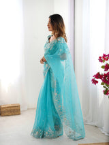 Designer Embroidered Organza Saree - Luxury Wedding Wear with Sequin Work