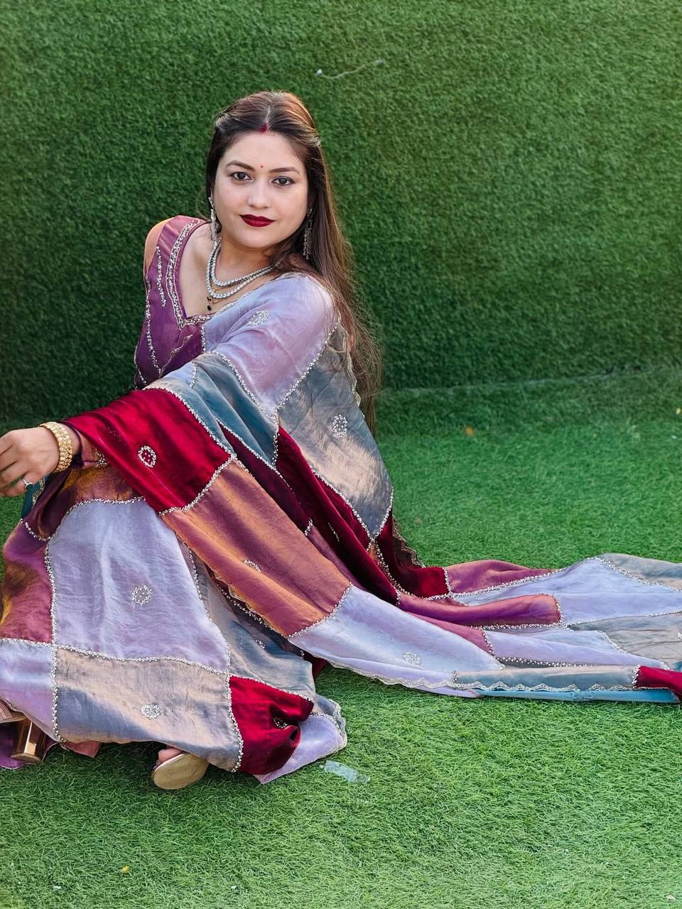 Viral Instagram Trending Soft Shine Space Silk Saree with Silver Cut Dana Handwork
