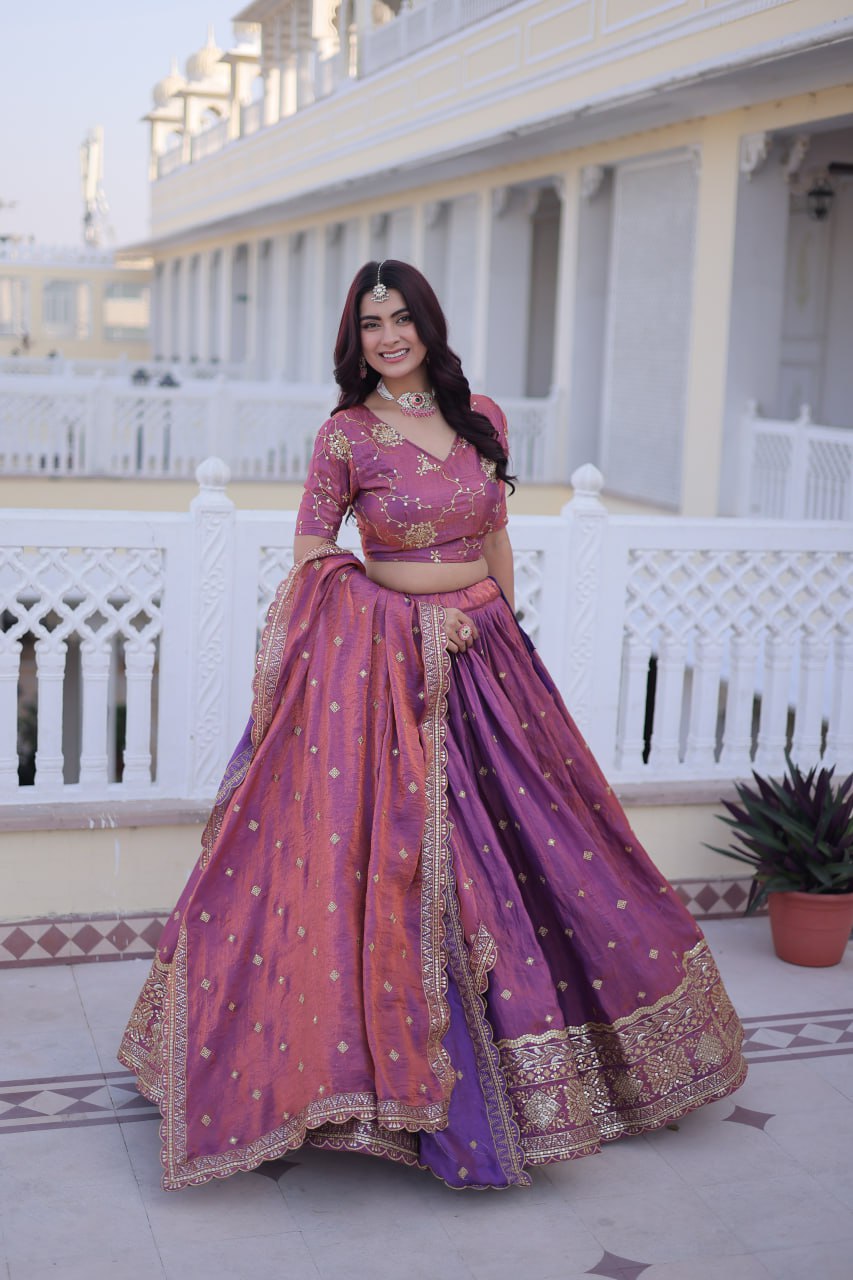 Designer YSL Silk Lehenga Choli with Zari & Sequins Embroidery