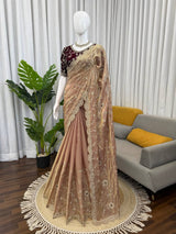 eavy Fendy Silk Party Wear Saree with Intricate Thread Embroidery