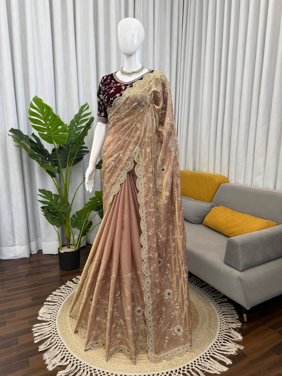 eavy Fendy Silk Party Wear Saree with Intricate Thread Embroidery