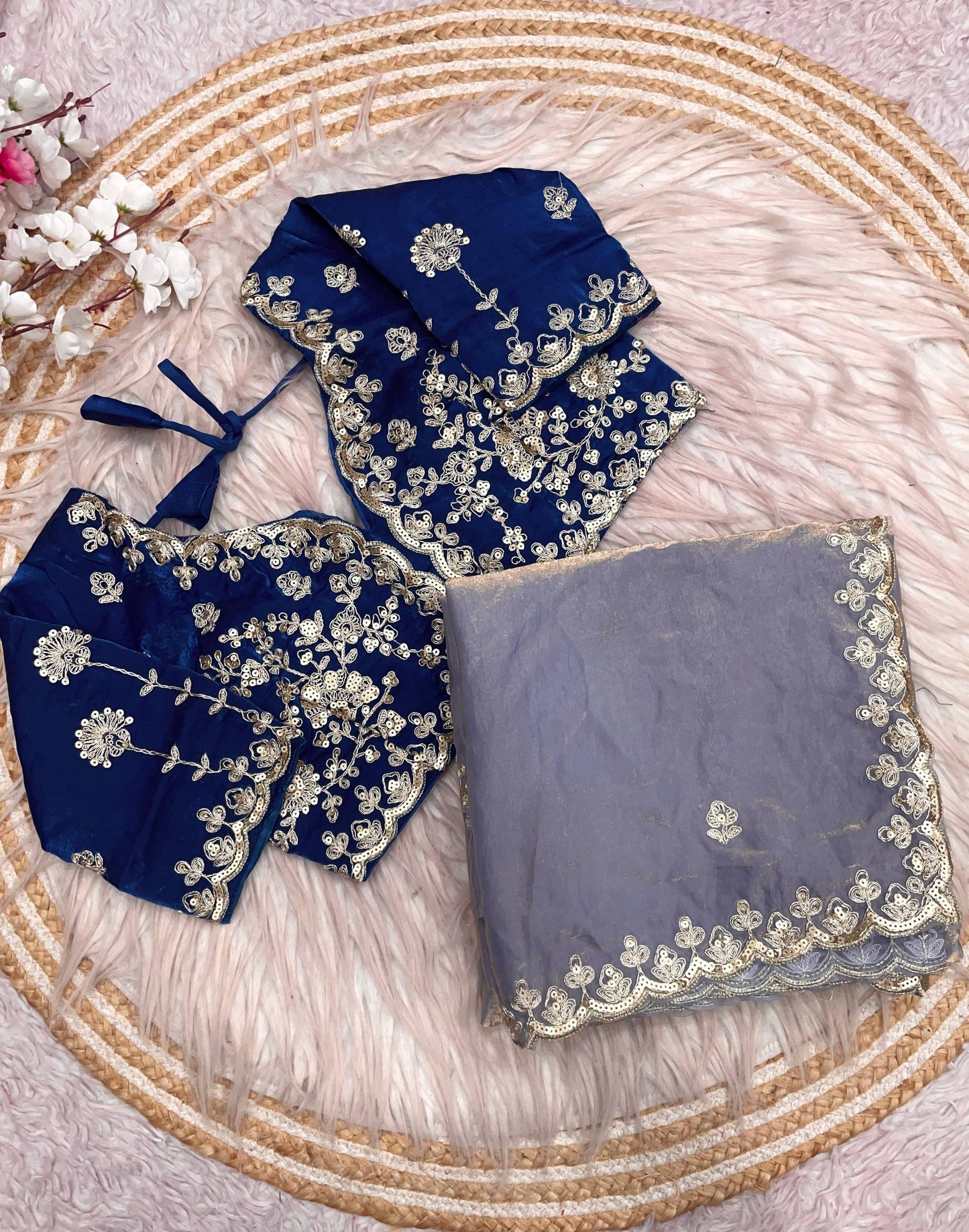 Premium Fendy Satin Silk Designer Saree with 5mm Sequins & Coding Embroidery Work | Fully Stitched Blouse