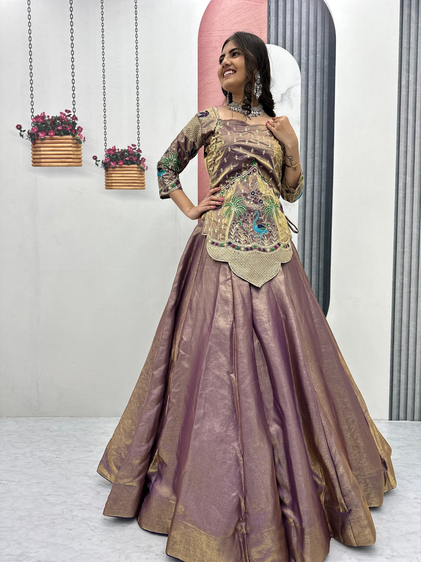 Designer Pure Silk Satin Lehenga Set with Thread & Sequence Embroidery | Fully Stitched Ethnic Bridal Wear