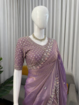 Designer Fendy Silk Saree with Heavy Beads, Thread & Sequin Work | Wedding & Party Wear