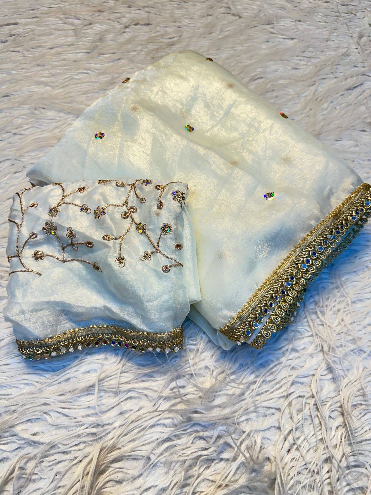 Fendy Satin Dual Shade Sequence Work Saree with Designer Lace Border & Running Blouse