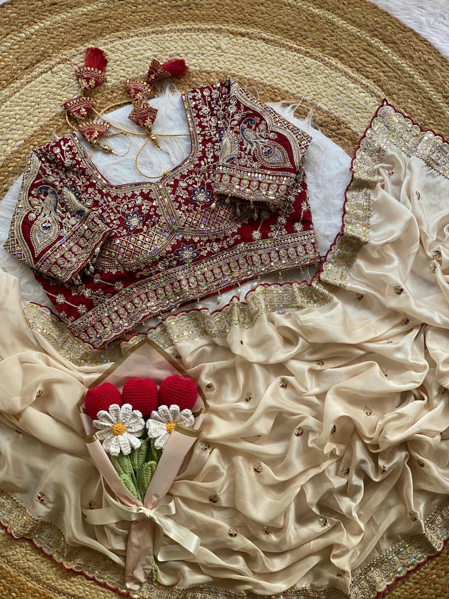 Premium Rangoli Silk Saree with Thread Sequins Jari Work & Designer Blouse