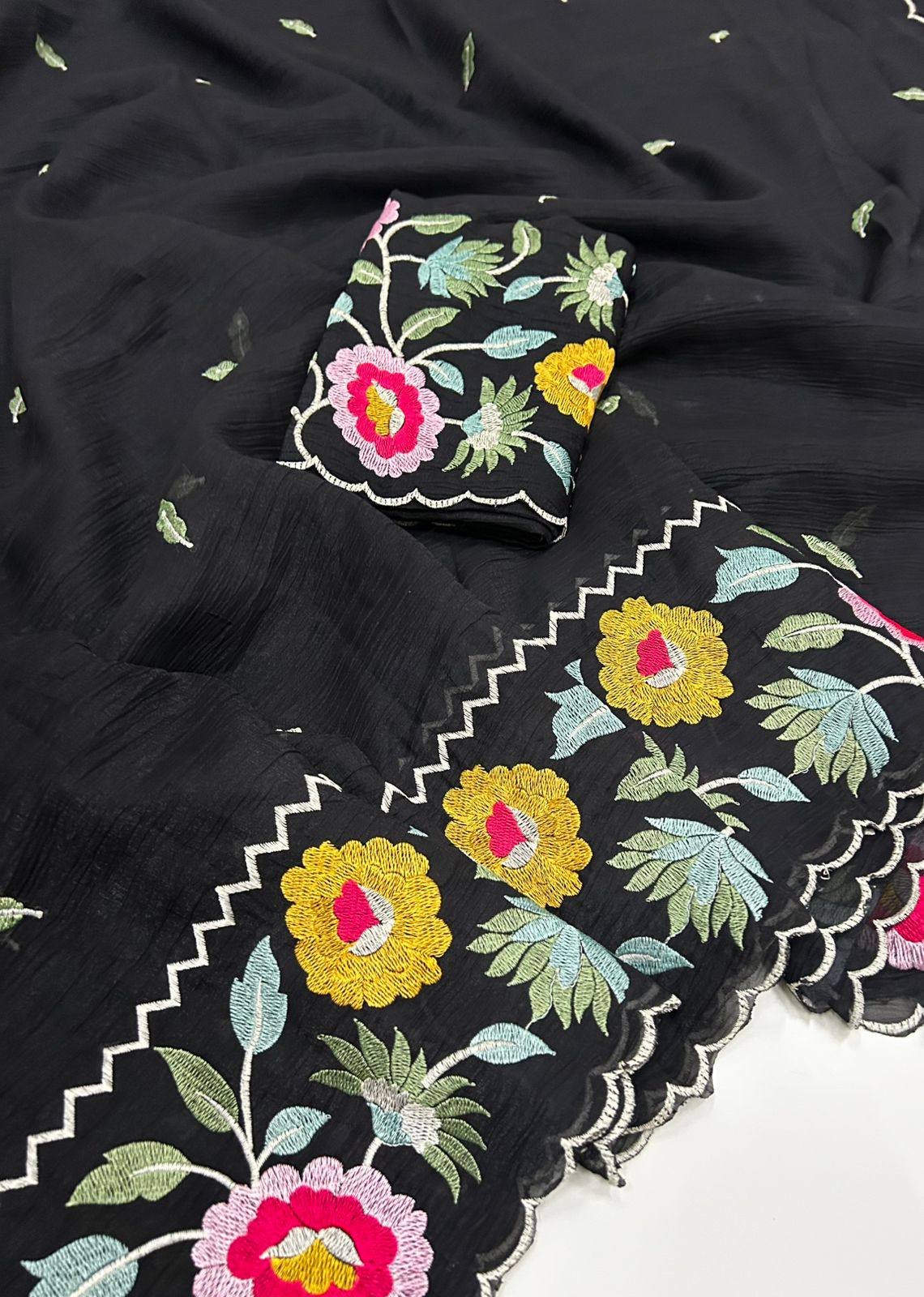 Premium Tissue Organza Saree with Heavy Floral Embroidery Designer Blouse