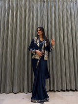 Ready-to-Wear Lehenga Saree Set with Embroidered Koti Jacket and Blouse