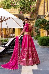 Natural Silk Embroidered Lehenga Choli with Organza Dupatta for Weddings