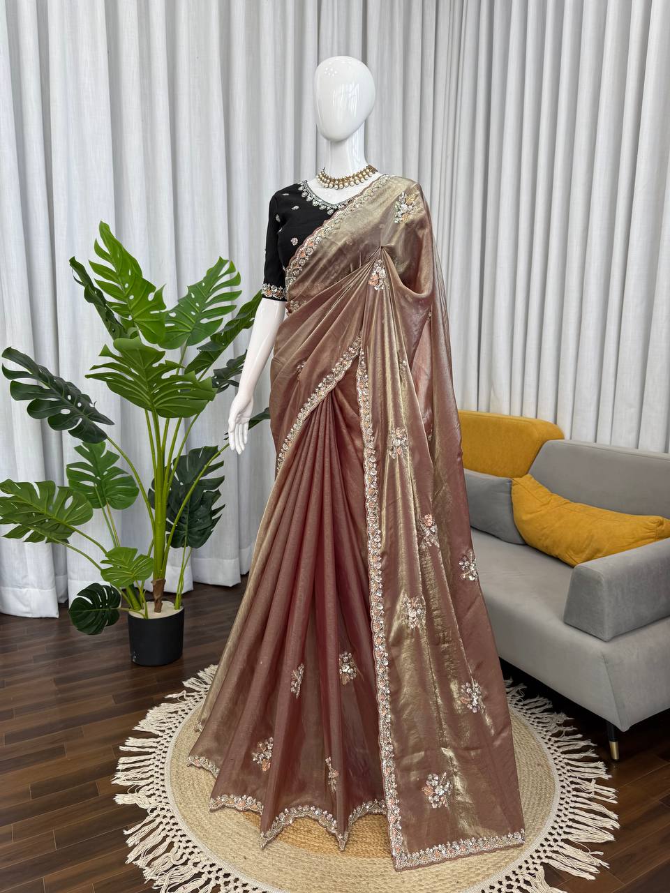 Fendy Silk Saree with Hand-Embroidery Beats  & Sequins Work | Designer Ethnic Wear