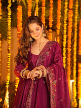 Designer Festive Wear Silk Anarkali Kurta Set with Plazo & Embroidered Dupatta