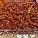 Designer Space Silk Party Wear Saree with Velvet Shine & Gold Cutdana Handwork