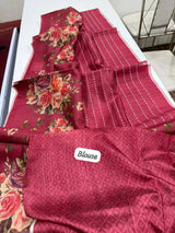 Digital Floral Print Semi Desi Tussar Silk Saree with Tassel Detail and Matching Blouse