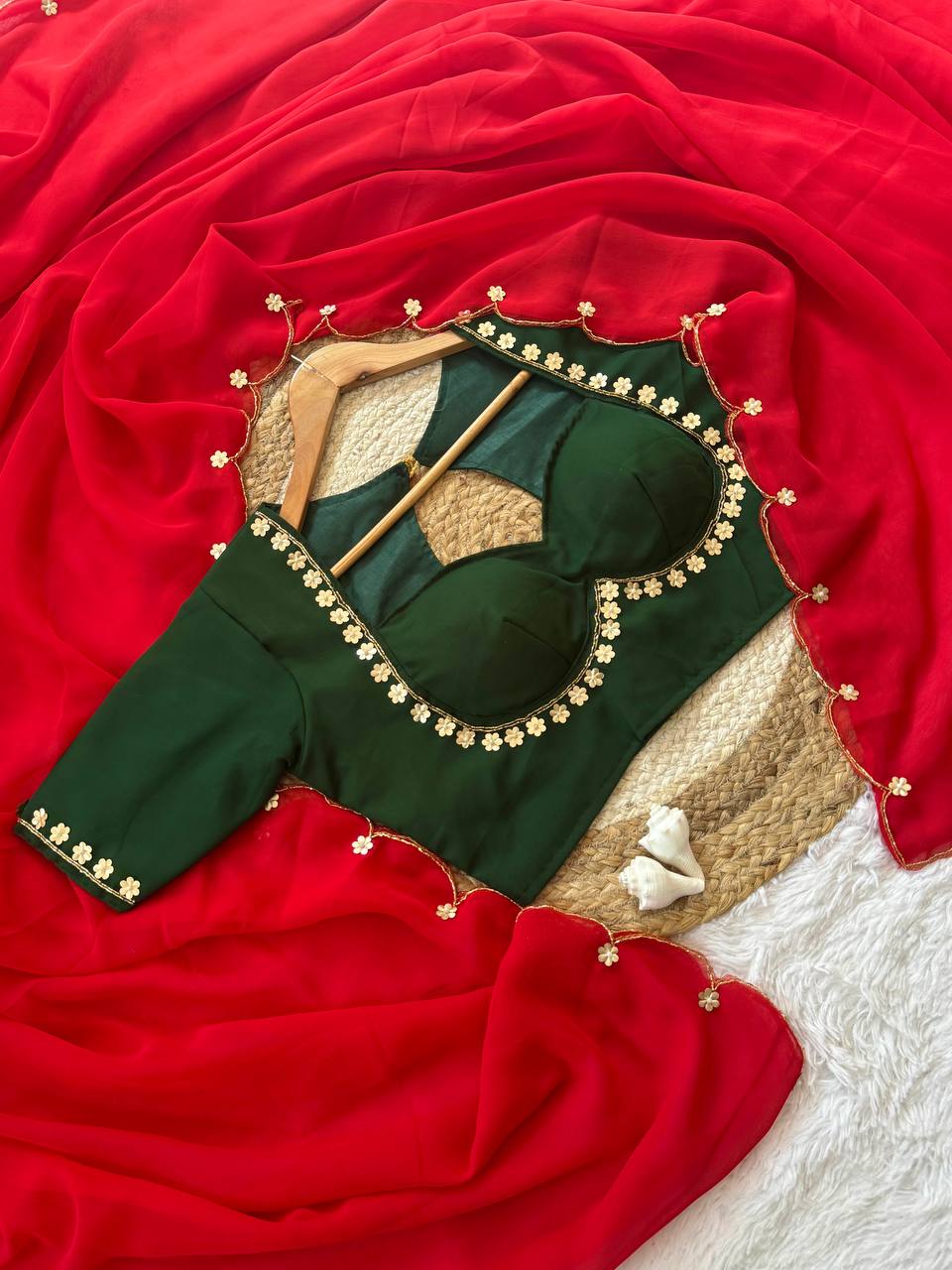 Sabyasachi Inspired Designer Faux Georgette Saree with Handwork Khatli Stitch Blouse