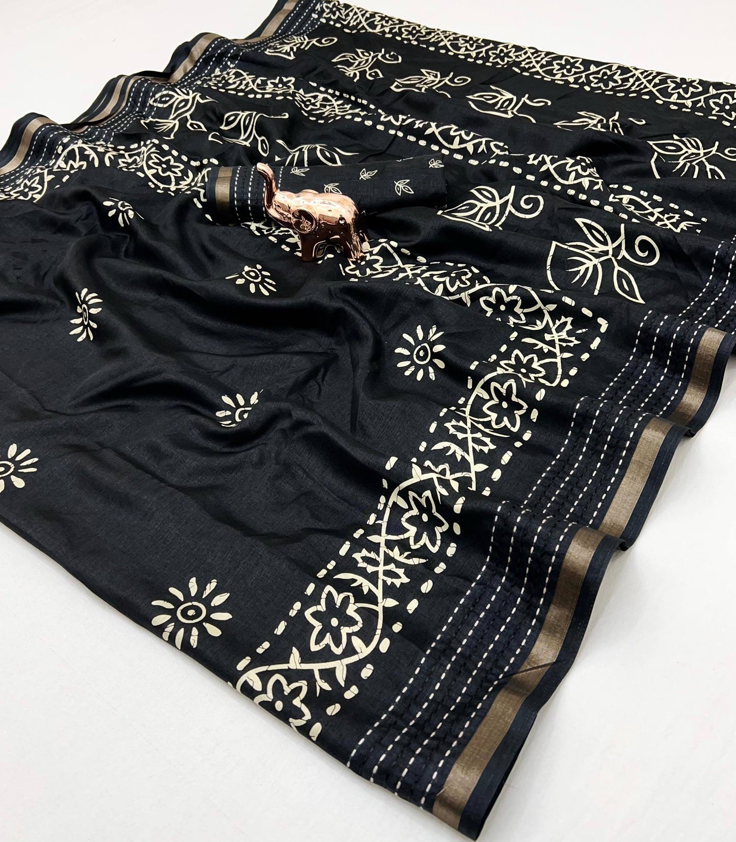 Premium Binny Crepe Printed Saree | Katha Work & Zari Border Ethnic Wear