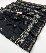Premium Binny Crepe Printed Saree | Katha Work & Zari Border Ethnic Wear