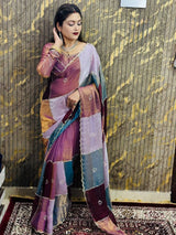 Viral Instagram Trending Soft Shine Space Silk Saree with Silver Cut Dana Handwork