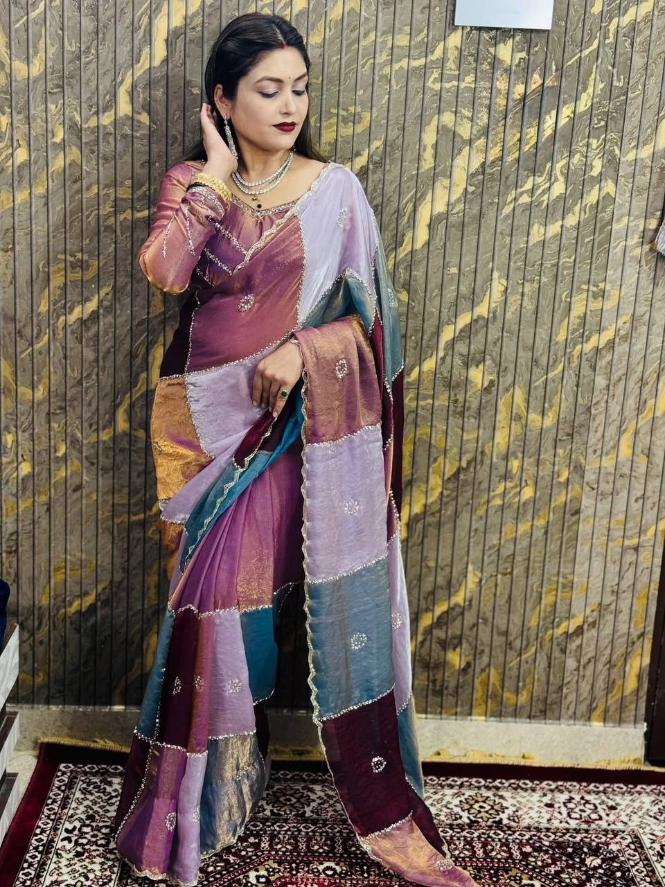 Viral Instagram Trending Soft Shine Space Silk Saree with Silver Cut Dana Handwork