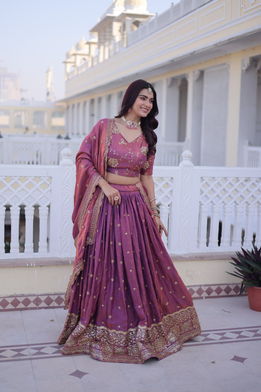 Designer YSL Silk Lehenga Choli with Zari & Sequins Embroidery