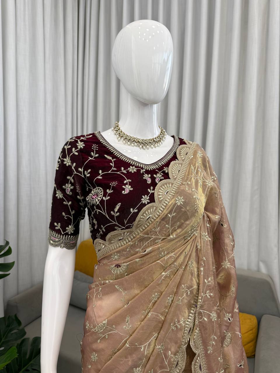 eavy Fendy Silk Party Wear Saree with Intricate Thread Embroidery