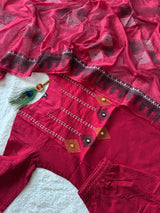 Hand Block Print Pure Cotton Kurti Set with Real Mirror Work & Mul Cotton Dupatta