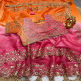 Premium Dual Shade Space Silk Saree with Original Zari Work & Stitched Designer Blouse