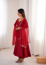Premium Pure Roman Silk Chanderi Anarkali Gown Set with 4 Meter Flare, Lace Work & Net Dupatta