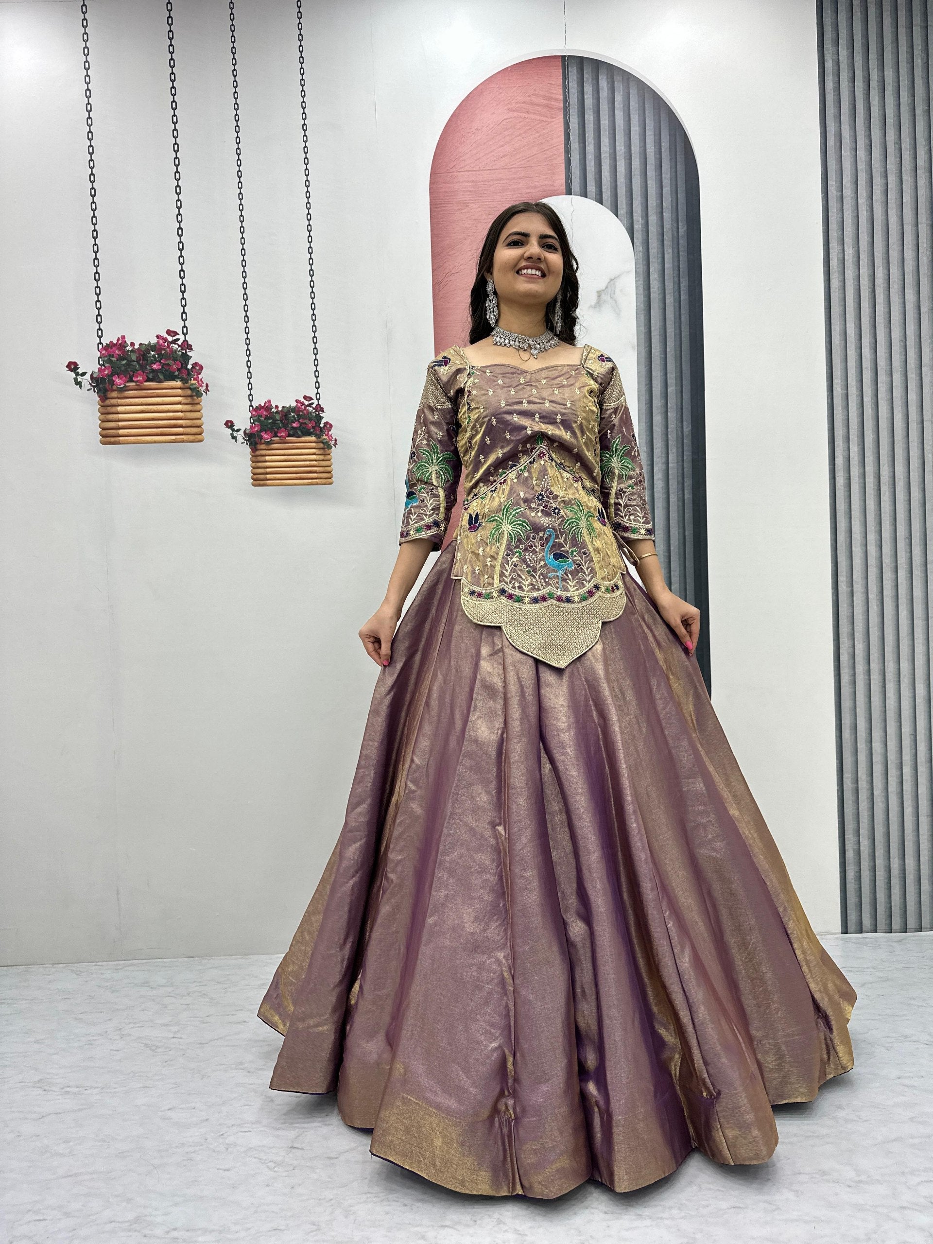 Designer Pure Silk Satin Lehenga Set with Thread & Sequence Embroidery | Fully Stitched Ethnic Bridal Wear