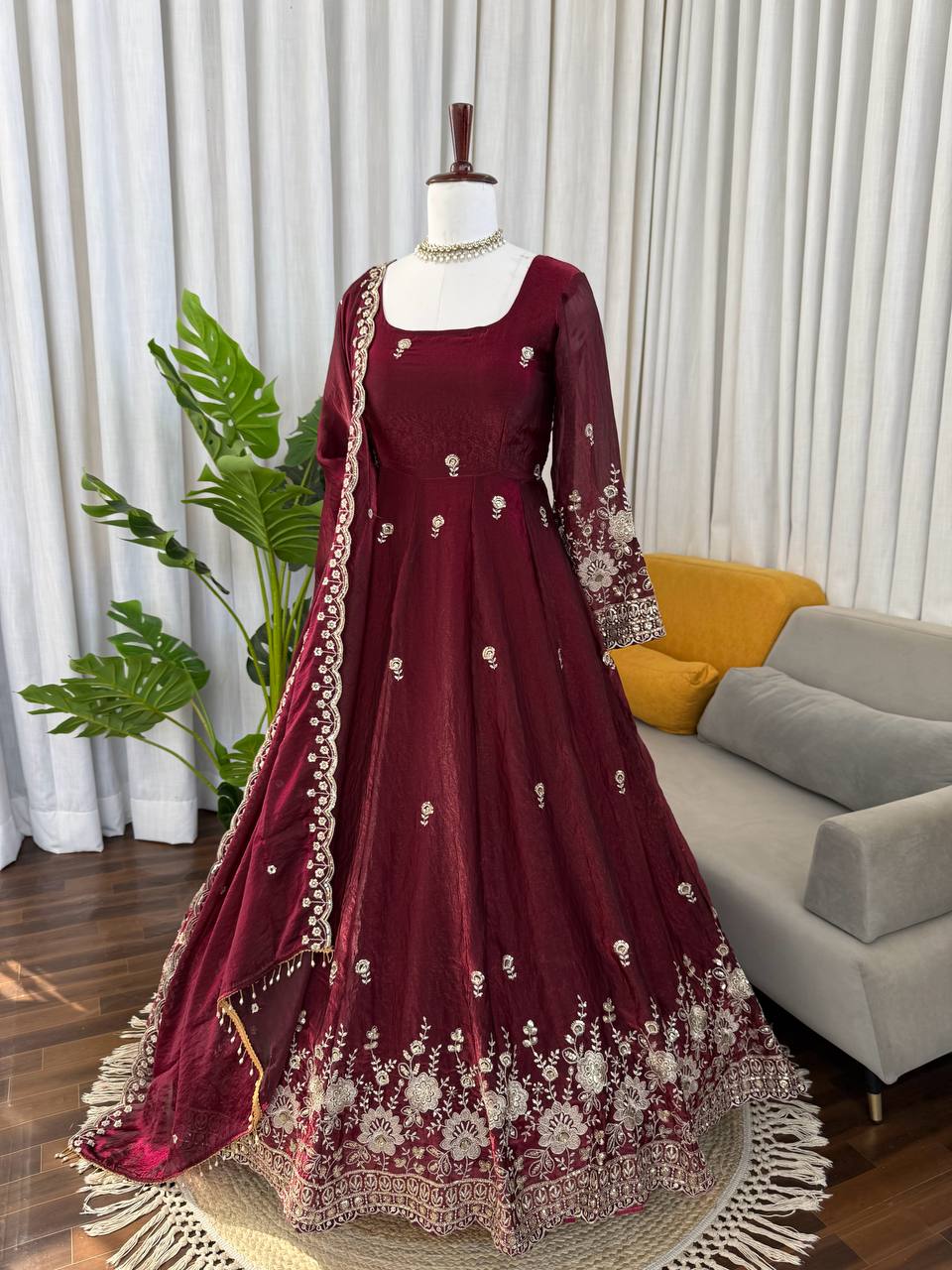Designer Fendy Silk Anarkali Suit Set with Thread & Sequins Work – Festive & Wedding Wear