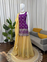 Jacquard Thread & Sequence Work Kurti Plazo Set with Crunchy Silk Dupatta – Festive Ethnic Wear for Women