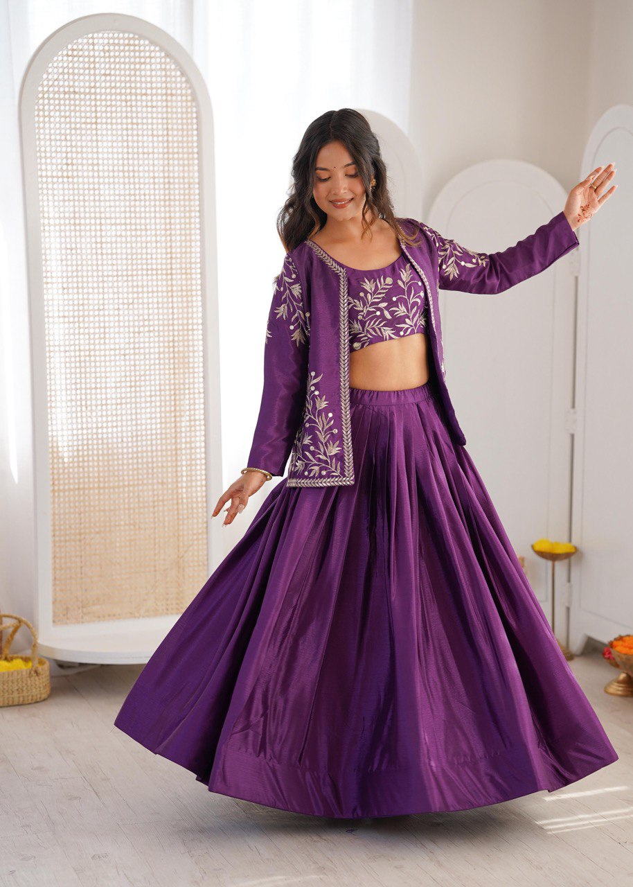 Heavy Chinon Silk Lehenga Choli with Embroidered Koti | 3.5 Meter Flair | Festive & Wedding Wear Set