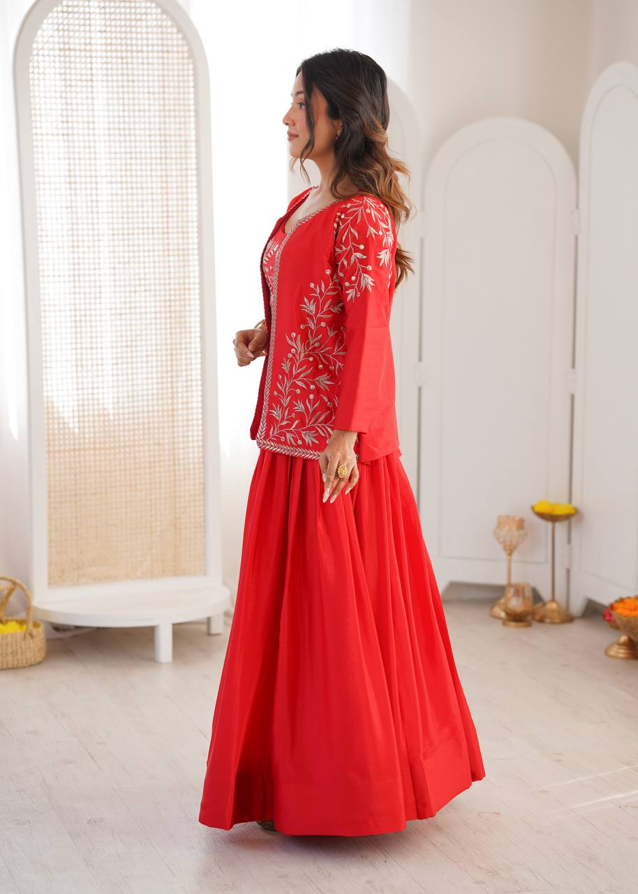 Heavy Chinon Silk Lehenga Choli with Embroidered Koti | 3.5 Meter Flair | Festive & Wedding Wear Set