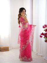 Heavy Organza Silk Saree with Thread & Sequin Embroidery | Designer Wedding & Festive Wear Saree for Women
