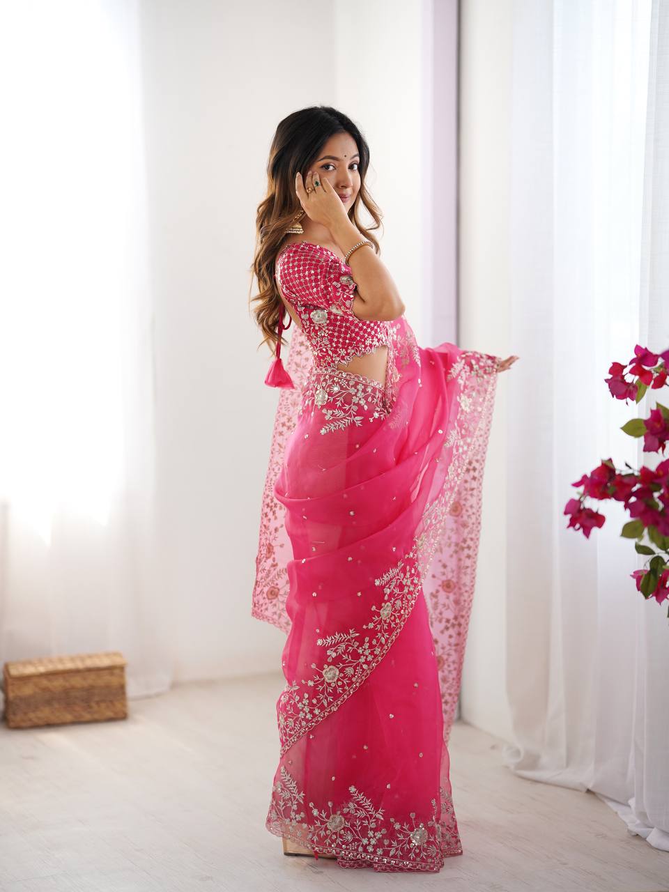 Heavy Organza Silk Saree with Thread & Sequin Embroidery | Designer Wedding & Festive Wear Saree for Women