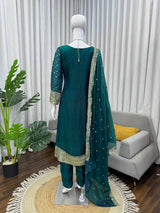 Heavy Fendy Silk Salwar Suit Set with Dupatta – Thread & Sequence Embroidery Kurta Pant Set