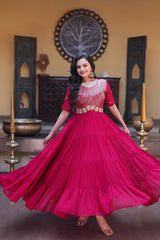 Party Wear Faux Blooming Long Gown with Heavy Embroidery Work