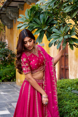 Natural Silk Embroidered Lehenga Choli with Organza Dupatta for Weddings