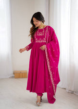 Premium Roman Chanderi Silk Anarkali Gown Set with Handcrafted Beads & Embroidery Work