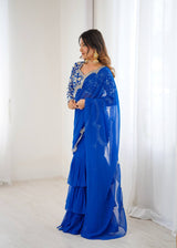 Embroidered Faux Georgette Ruffle Saree with Sequin Work Blouse