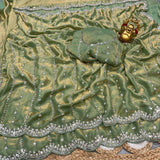 Pure Space Silk Party Wear Saree with Gold Beads, Sequins & Cutdana Handwork and Designer Work Blouse