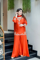 Handwork Mul Chanderi Kurta Sharara Set with Chiffon Dupatta