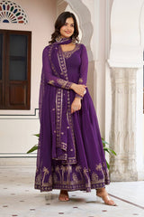 Faux Georgette Embroidered Gown Set with Sequence Work & Matching Pant