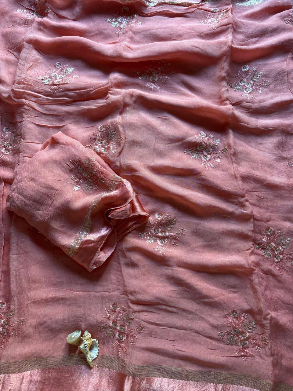 Pure Viscose Georgette Saree with Floral Embroidery Butta & Satin Border